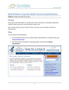 Quick Sheet: Log into OLDC from GrantSolutions (Grantees with OLDC Access Only)