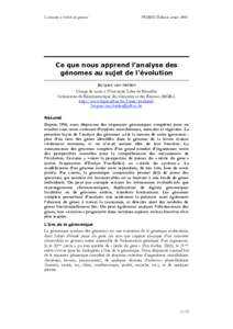 L’évolution à l’échelle des génomes  PROBIO/DeBoeck, octobre 2008 Ce que nous apprend l’analyse des génomes au sujet de l’évolution