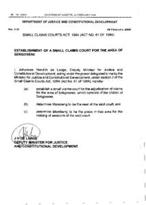 Small Claims Courts Act: Establishment of small claims court for Sekgosese area