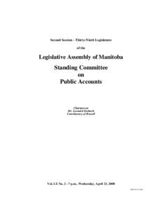 The Legislative Assembly of Manitoba Debates and Proceedings