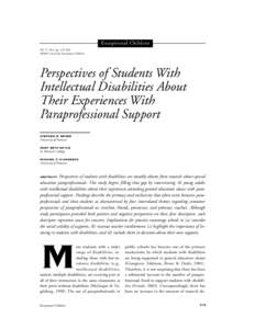 Exceptional Children Vol. 71, No.4, pp. ©2005 Council for Exceptional Children. Perspectives of Students With Intellectual Disabilities About