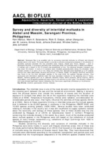 AACL BIOFLUX Aquaculture, Aquarium, Conservation & Legislation International Journal of the Bioflux Society Survey and diversity of intertidal mollusks in Alabel and Maasim, Sarangani Province,