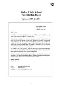 Richard Hale School Parents Handbook September 2013 – July 2014 Richard Hale School Hale Road