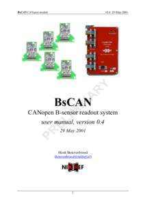 BsCAN CANopen module  v0.4 29-May-2001 BsCAN CANopen B-sensor readout system