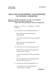 For discussion on 2 May 2001 EC[removed]ITEM FOR ESTABLISHMENT SUBCOMMITTEE