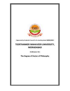 [Approved by Academic Council in its meeting dated[removed]TEERTHANKER MAHAVEER UNIVERSITY, MORADABAD Ordinance for