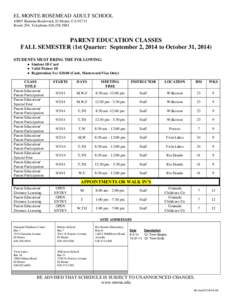 MEDICAL CLASSES FOR THE WEEK