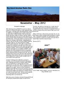 Newsletter – May 2012 President’s Message