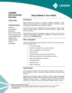 LEHDER Environmental Services - Newsletter - Heavy Metals & Your Health