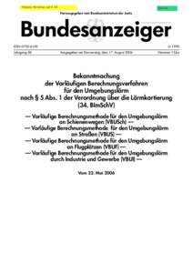 Bundesanzeiger - Bekanntmachung der Vorläufigen Berechnungsverfahren für den Umgebungslärm nach § 5 Abs. 1 der Verordnung über die Lärmkartierung (34. BImSchV)