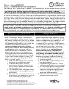 Advocacy AgendaSEXUAL VIOLENCE RESPONSE & PREVENTION Jane Pomeroy, State Legislative Affairs Director & Amber Piatt, Project Director, Women of Color Initiative The mission of the Graduate Assembly is to impro
