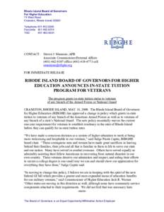 Rhode Island Board of Governors For Higher Education 74 West Road Cranston, Rhode Island[removed]Telephone[removed]Facsimile[removed]