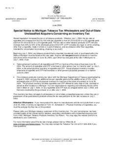 Special Notice to Michigan Tobacco Tax Wholesalers and Out-of-Unclassified Acquirers Concerning an Inventory Tax