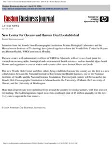 New Center for Oceans and Human Health established[removed]Boston Business Journal