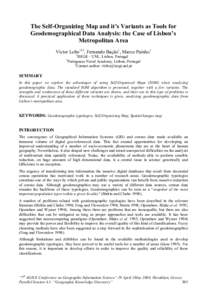 The Self-Organizing Map and it’s Variants as Tools for Geodemographical Data Analysis: the Case of Lisbon’s Metropolitan Area Victor Lobo123, Fernando Bação1, Marco Painho1 1