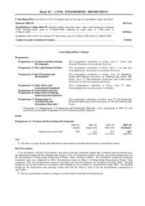 Head 43 — CIVIL ENGINEERING DEPARTMENT Controlling officer: the Director of Civil Engineering will account for expenditure under this Head. Estimate 2002–03............................................................