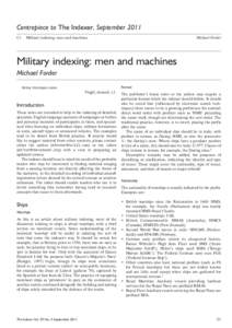 Centrepiece to The Indexer, September 2011 C1	 Military indexing: men and machines Michael Forder  Military indexing: men and machines