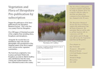 Vegetation and Flora of Shropshire Pre-publication by subscription  The New Flora of Shropshire