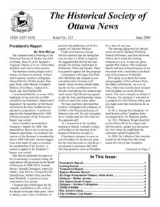 The Historical Society of Ottawa News ISSN[removed]Issue No. 125