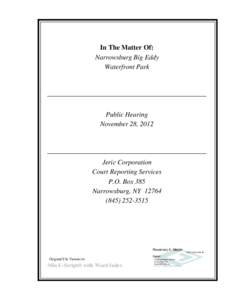 In The Matter Of: Narrowsburg Big Eddy Waterfront Park Public Hearing November 28, 2012