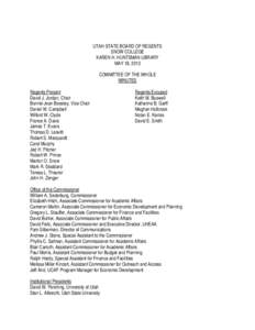 UTAH STATE BOARD OF REGENTS SNOW COLLEGE KAREN H. HUNTSMAN LIBRARY MAY 18, 2012 COMMITTEE OF THE WHOLE MINUTES