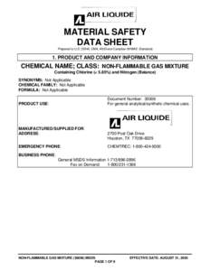 MATERIAL SAFETY DATA SHEET Prepared to U.S. OSHA, CMA, ANSI and Canadian WHMIS Standards 1. PRODUCT AND COMPANY INFORMATION