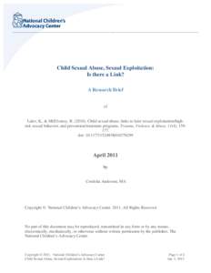 ____________________________________________________________________________________________________________  Child Sexual Abuse, Sexual Exploitation: Is there a Link? A Research Brief