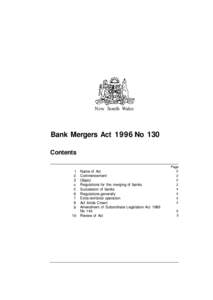 New South Wales  Bank Mergers Act 1996 No 130 Contents 1 2