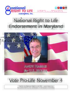 National Right to Life Endorsement in Maryland Andy Harris for U.S. House
