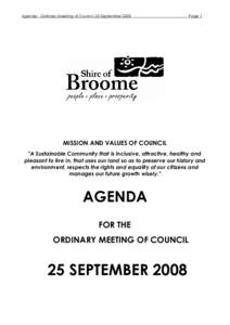 Agenda - Ordinary Meeting of Council 25 SeptemberPage 1 MISSION AND VALUES OF COUNCIL 