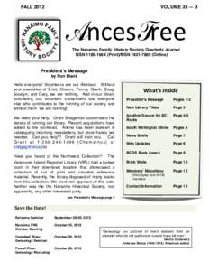 FALL[removed]VOLUME 33 — 3 !!!AncesTree! ! The Nanaimo Family History Society Quarterly Journal