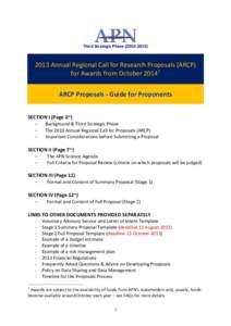 Third Strategic Phase2013 Annual Regional Call for Research Proposals (ARCP) for Awards from OctoberARCP Proposals - Guide for Proponents SECTION I (Page 2~)