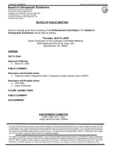 Board of Chiropractic Examiners - Notice of Public Meeting