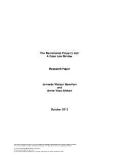 The Matrimonial Property Act: A Case Law Review Research Paper  Jonnette Watson Hamilton