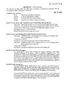 r) 2o SECTION 5: 5 10(k) Summary This summary of 510(k) safety and effectiveness information is submitted in accordance with the requirements of SMDA 1990 and 21 CFR[removed]A[removed]a)(1): Submitter International Tec