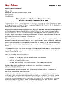 United States / Cooperative extension service / Virginia Cooperative Extension / Virginia Polytechnic Institute and State University / National Family Week / Alliance for Children and Families / Family and consumer science / Agricultural extension / Cooperative State Research /  Education /  and Extension Service / Rural community development / Virginia / Agriculture in the United States