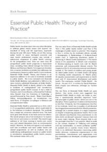 Book Reviews  Essential Public Health: Theory and Practice*	 Edited by Stephen Gillan, Jan Yates and Padmanabhan Badrinath *1st edn. xiii +335 pp, paperback with illustrations and CD, ISBN0. Cambridge, C