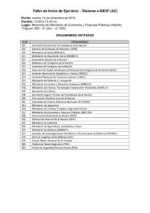 Taller de Inicio de Ejercicio – Sistema e-SIDIF (AC) Fecha: martes 10 de diciembre de 2013 Horario: 10.00 a[removed]hs. Lugar: Microcine del Ministerio de Economía y Finanzas Públicas (Hipólito Yrigoyen 250 – 5° pi