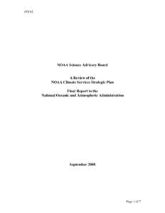 FINAL  NOAA Science Advisory Board A Review of the NOAA Climate Services Strategic Plan