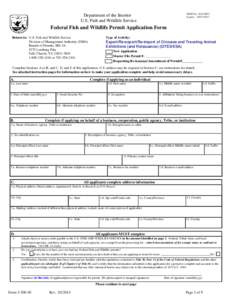 U.S. Fish and Wildlife Service Form:  Permit Application for Export/Re-Export/Re-Import of Circuses and Traveling Animal Exhibitions