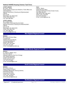 National NAHRO Housing America Task Force STAFF LIAISON Mr. John F. Bohm Senior Director Congressional Relations, Public Affairs and Field Operations National Association of Housing and Redevelopment