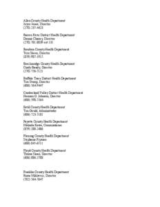 Allen County Health Department Joyce Jones, Director[removed]Barren River District Health Department Dennis Chaney, Director[removed]ext 131