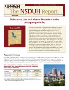 Substance abuse / Illegal drug trade / Albuquerque metropolitan area / Mental health / Albuquerque /  New Mexico / Mental disorder / Health / New Mexico / Geography of the United States / Substance Abuse and Mental Health Services Administration