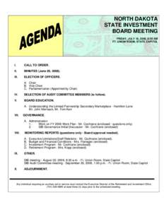 NORTH DAKOTA STATE INVESTMENT BOARD MEETING FRIDAY, JULY 18, 2008, 8:30 AM FT. UNION ROOM, STATE CAPITOL