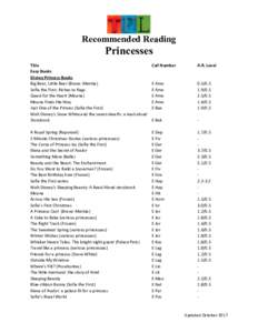 Recommended Reading  Princesses Title Easy Books Disney Princess Books