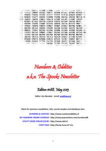 Numbers & Oddities a.k.a. The Spooks Newsletter Edition #188, May 2013 Editor: Ary Boender email:   Check for previous newsletters, info, sound samples and databases also: