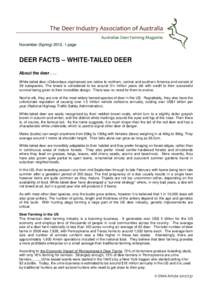 The Deer Industry Association of Australia Australian Deer Farming Magazine November (Spring) 2012, 1 page DEER FACTS – WHITE-TAILED DEER About the deer . . .