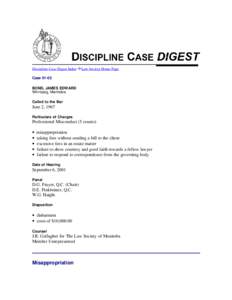 Discipline Case Digest Index  Law Society Home Page Case[removed]BOND, JAMES EDWARD