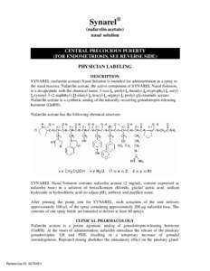 Synarel® (nafarelin acetate) nasal solution CENTRAL PRECOCIOUS PUBERTY (FOR ENDOMETRIOSIS, SEE REVERSE SIDE) PHYSICIAN LABELING