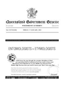 Queensland Government Gazette PP[removed]Vol. CCCXXXII]  PUBLISHED BY AUTHORITY